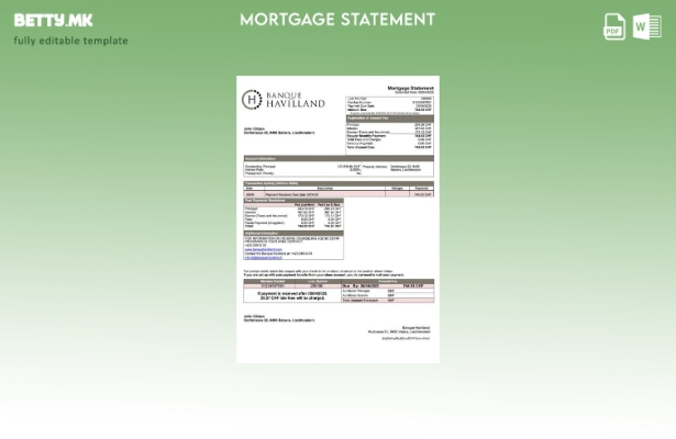 модерен стил Лихтенштајн Banque Havilland изјава за хипотека Шаблон за Word и PD